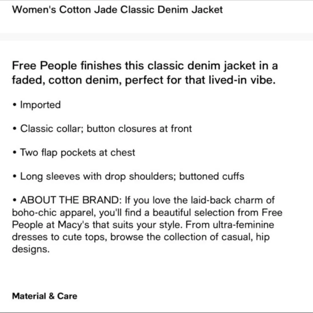 Free People women’s cotton jade classic denim jacket size XL - Picture 8 of 8